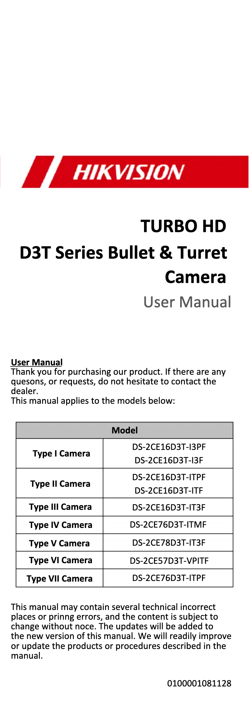 Página 1 del manual Manual de instrucciones Hikvision DS-2CE76D3T-ITPF