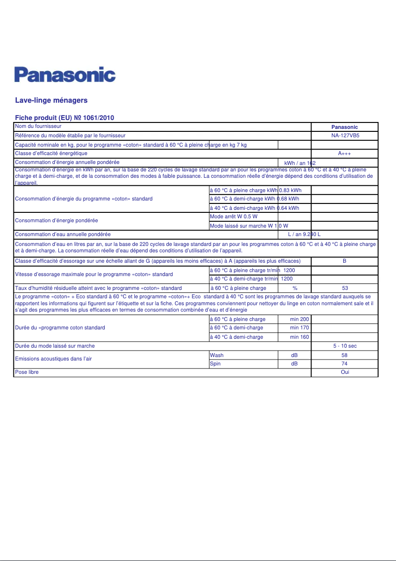 Imagen de la primera página del manual del dispositivo NA-127VB5