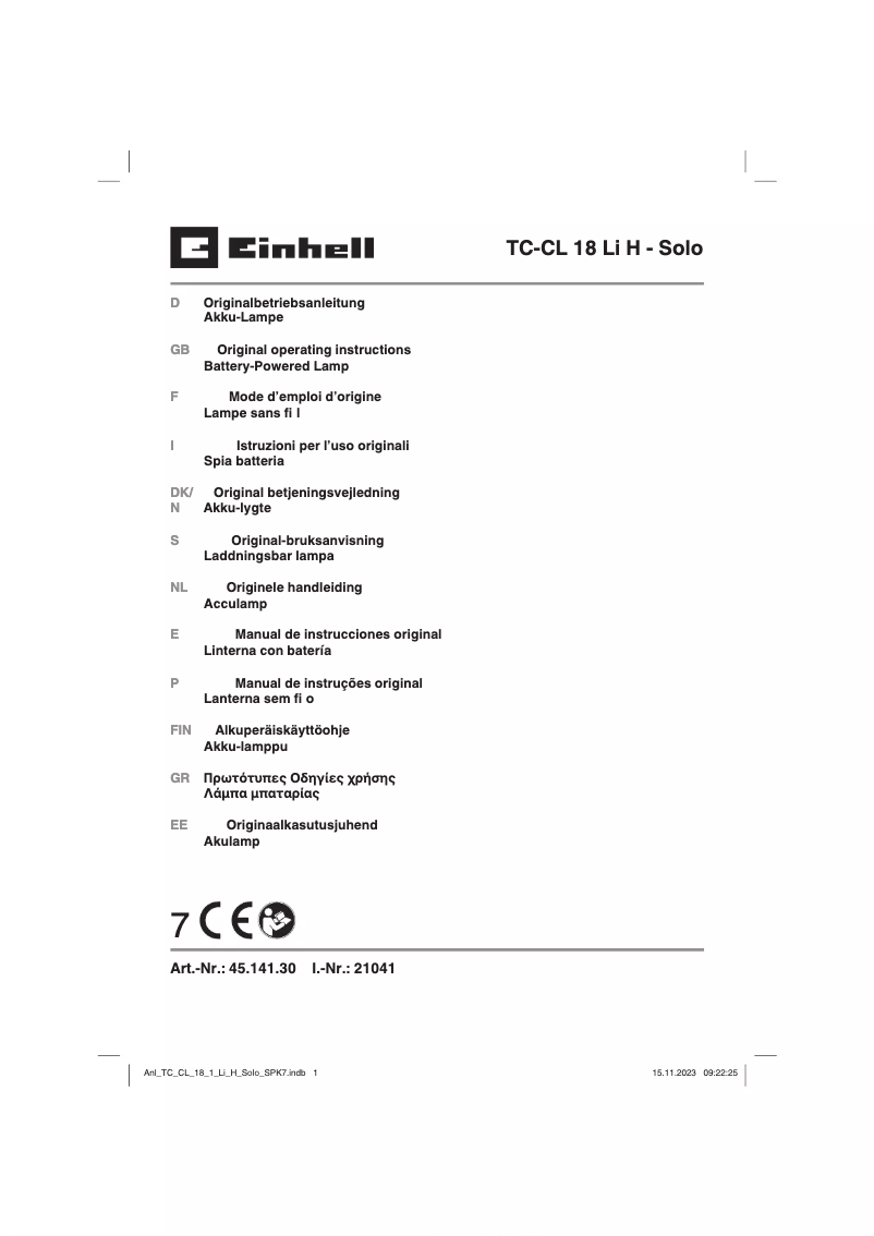 Página 1 del manual Manual de usuario Einhell TC-CL 18 Li H - Solo