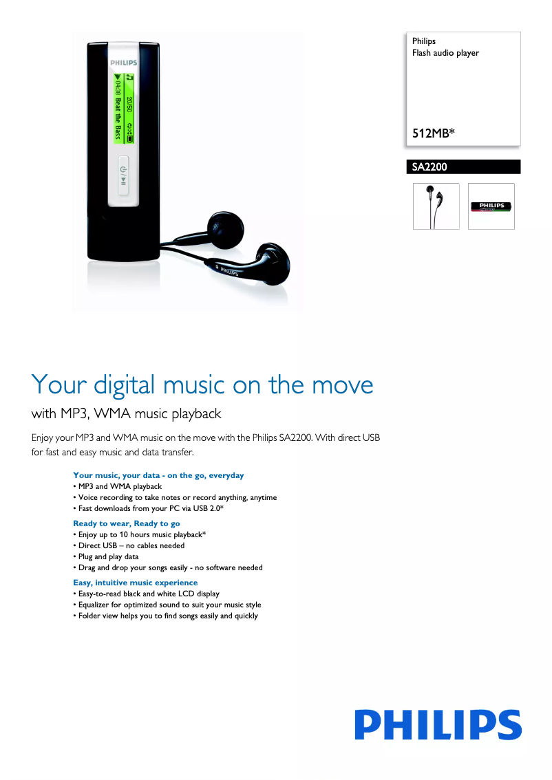 Página 1 del manual Folleto Philips SA2200