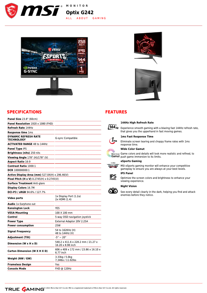 Página nº 1 - Ficha técnica MSI Optix G242