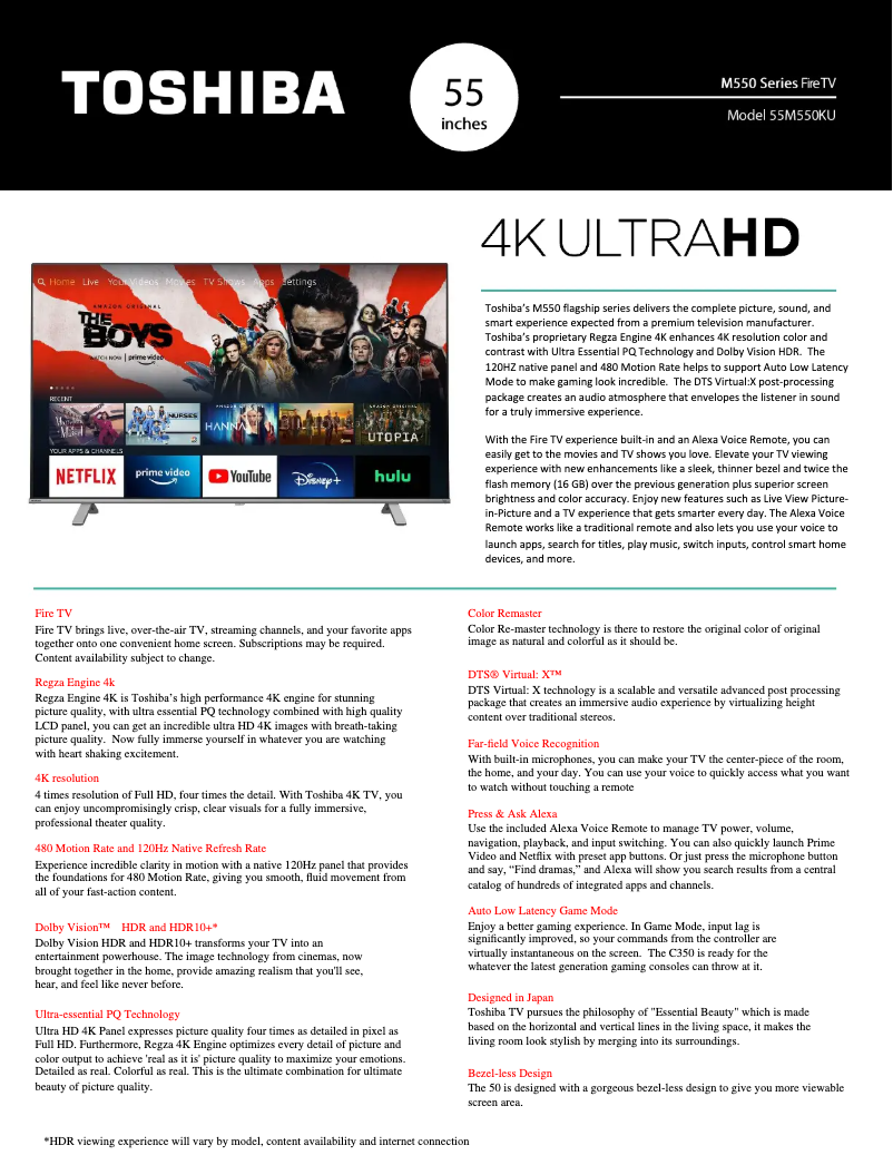 Imagen de la primera página del manual del dispositivo 55M550KU