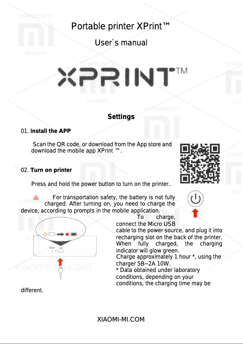 Imagen de la primera página del manual del dispositivo XPrint