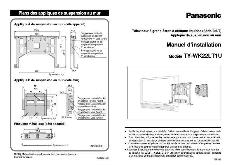 Imagen de la primera página del manual del dispositivo TY-WK22LT1U