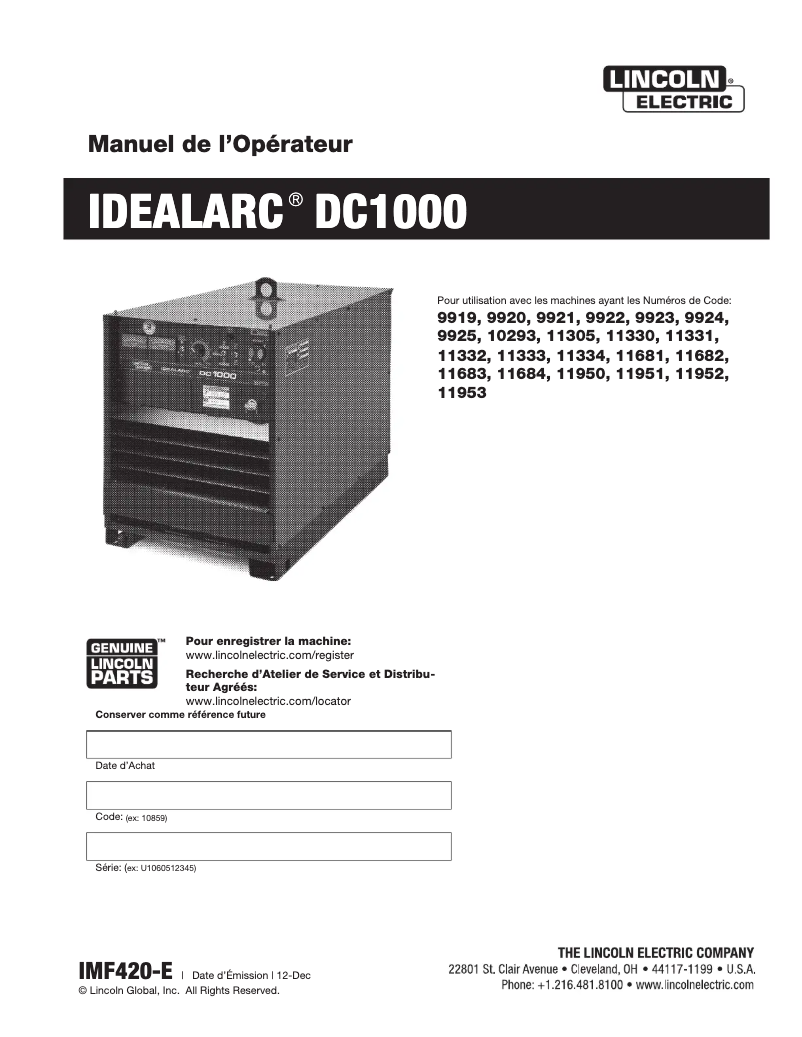 Imagen de la primera página del manual del dispositivo Idealarc CV500-I