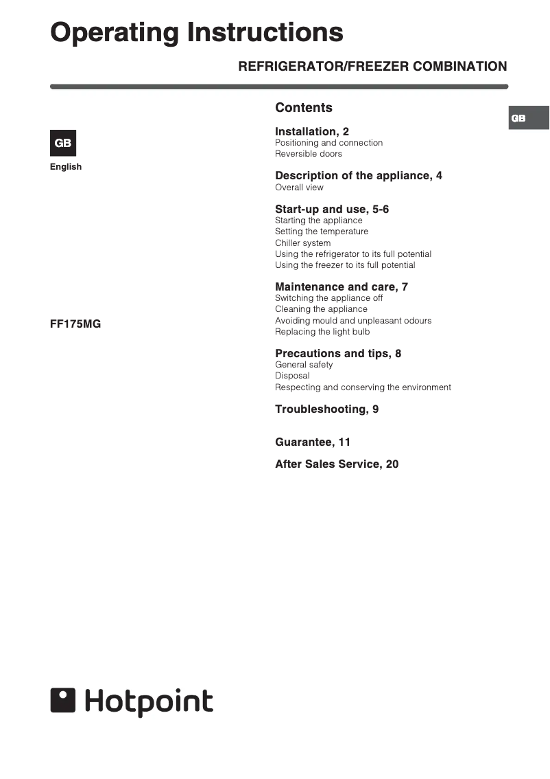 Página 1 del manual Manual de usuario Hotpoint FF175MP