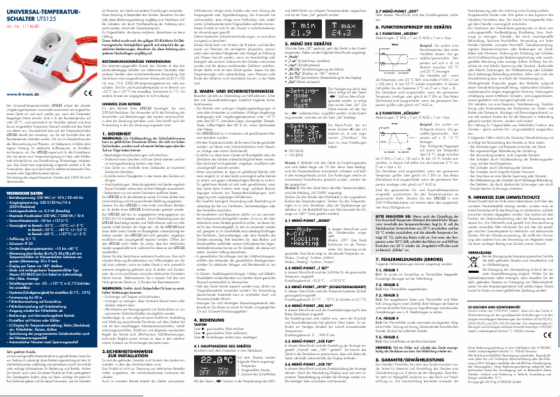 Imagen de la primera página del manual del dispositivo UTS 125