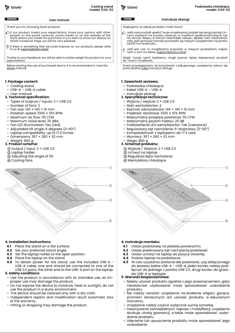 Página 1 del manual Manual de usuario Savio COS-02