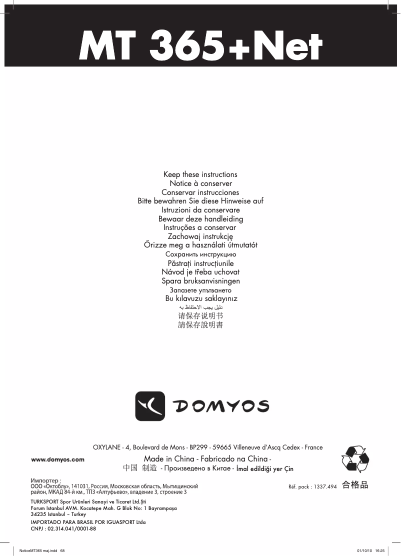 Imagen de la primera página del manual del dispositivo MT 365