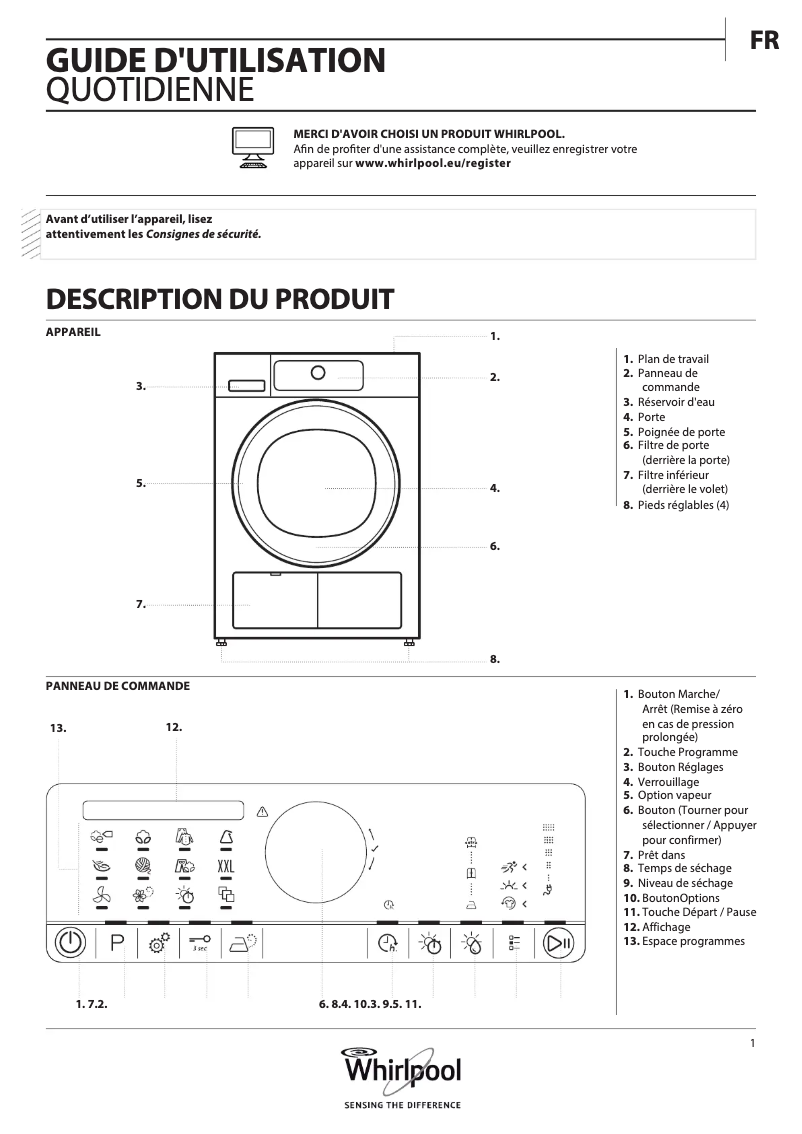 Página 1 del manual Manual de usuario Whirlpool Supreme Care HSCX 80531