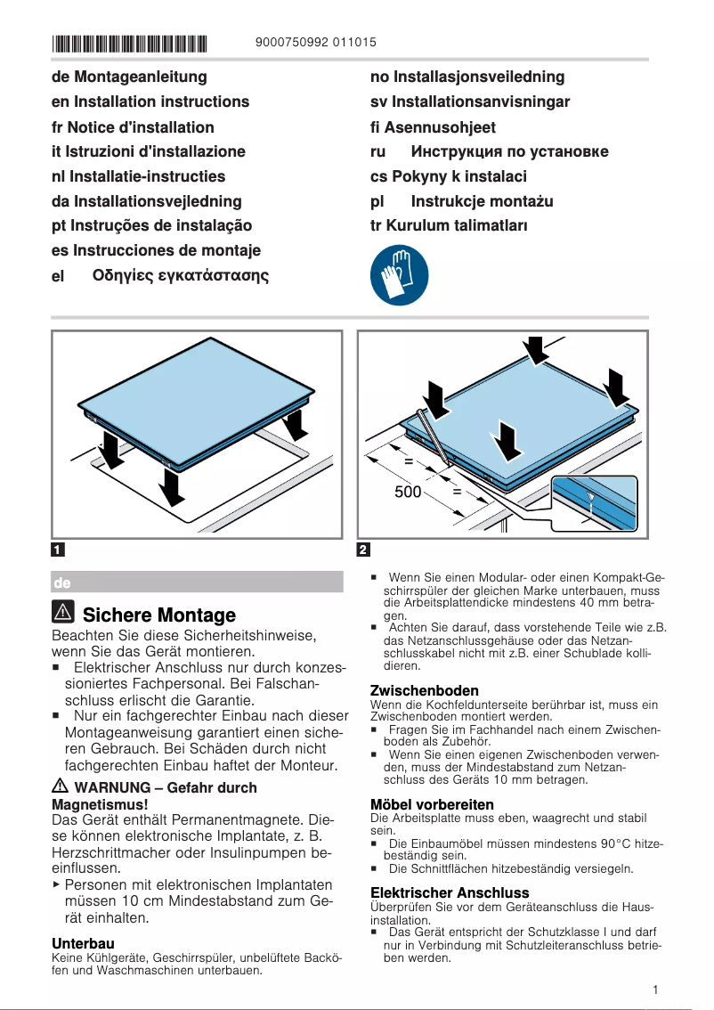 Página 1 del manual Guía de instalación Bosch PKF645B17E