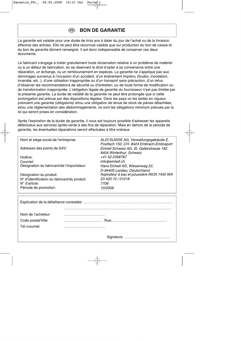 Imagen de la primera página del manual del dispositivo INOX 1450 WA