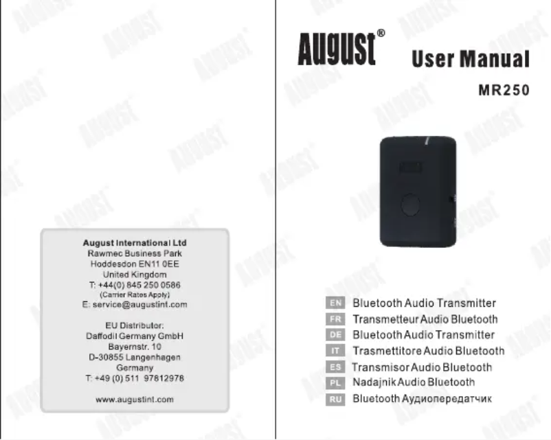 Página 1 del manual Manual de usuario August MR250