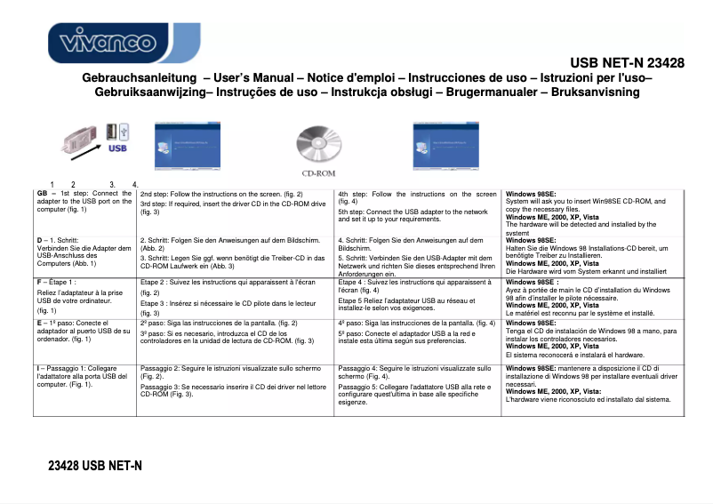 Página 1 del manual Manual de usuario Vivanco USB network adapter, USB -> RJ45, 1.8m