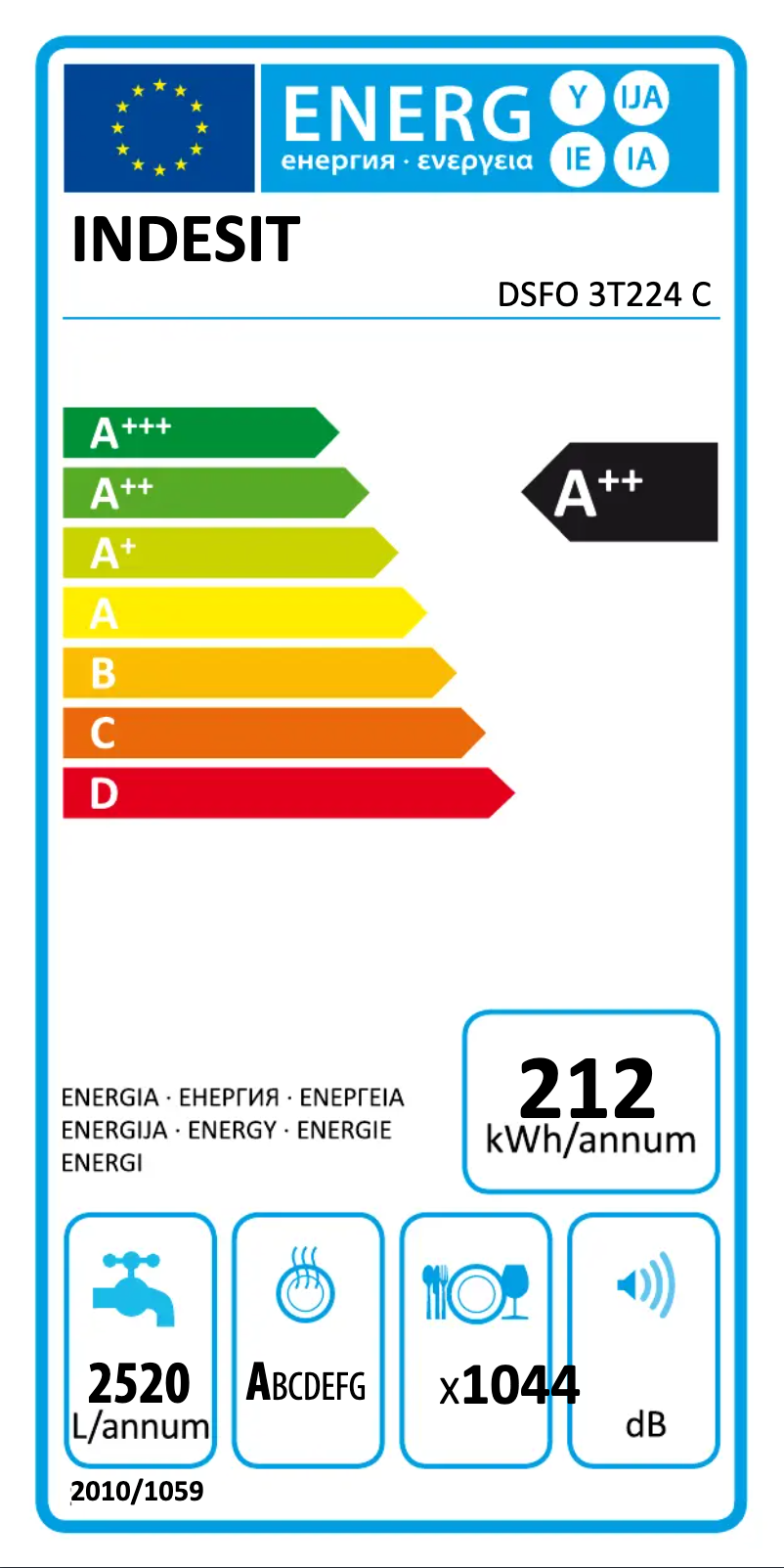 Página 1 del manual Etiqueta energética Indesit DSFO 3T224 C