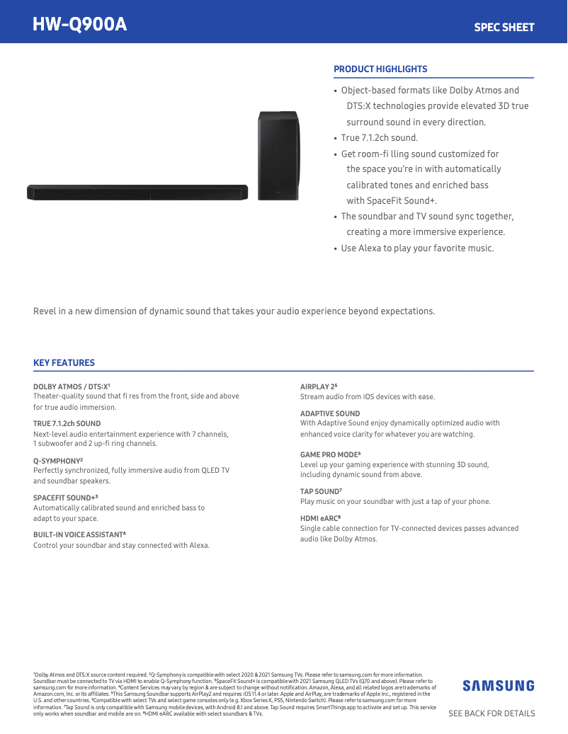 Imagen de la primera página del manual del dispositivo HW-Q900A