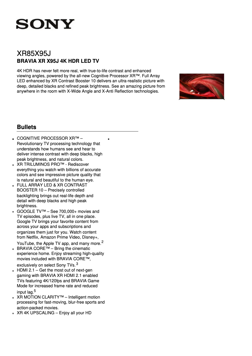 Página nº 1 - Ficha técnica Sony Bravia XR-85X95J
