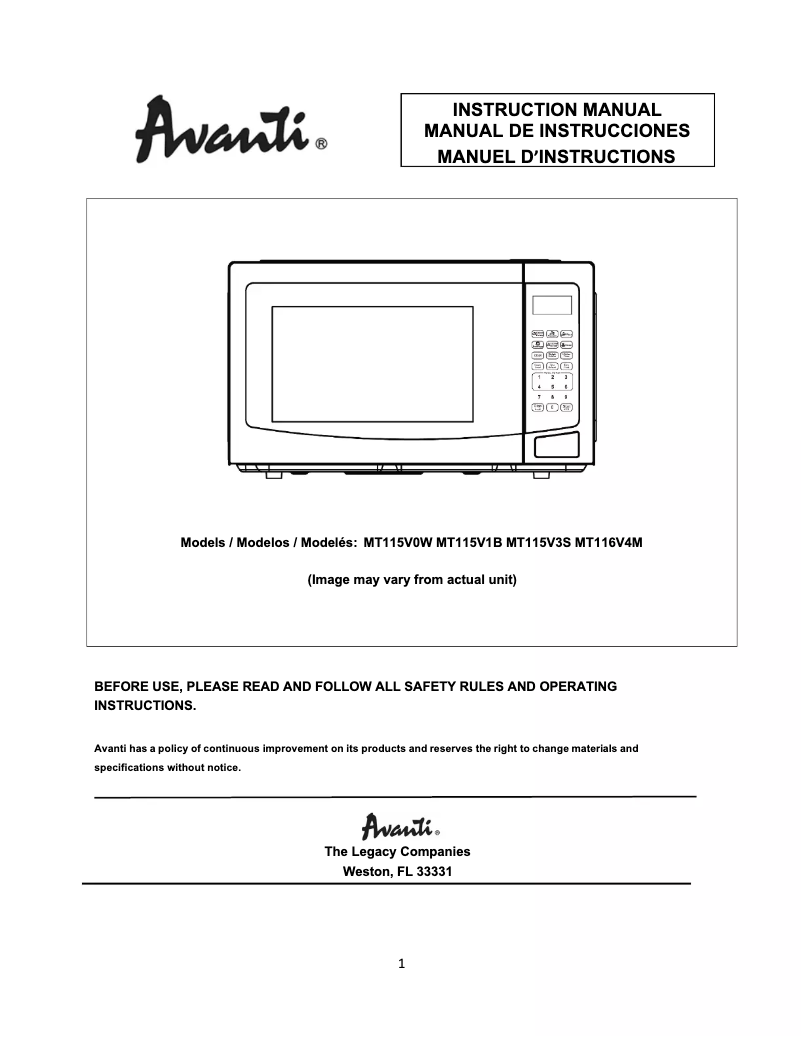 Imagen de la primera página del manual del dispositivo MT115V1B