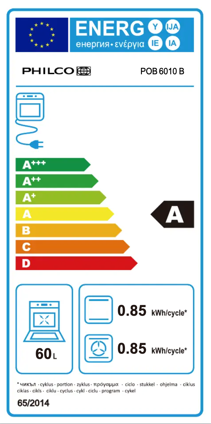 Página 1 del manual Etiqueta energética Philco POB 6010 B