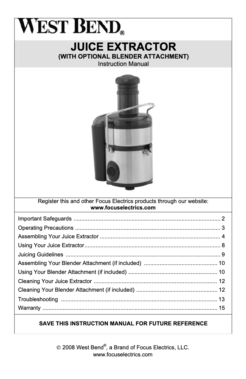 Imagen de la primera página del manual del dispositivo Juice Extractor 7010