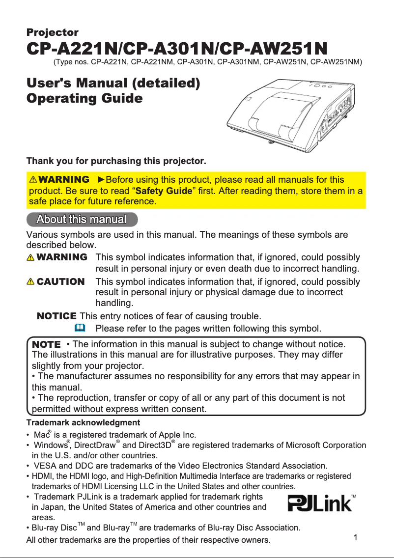 Página 1 del manual Manual de usuario Hitachi CP-A301N