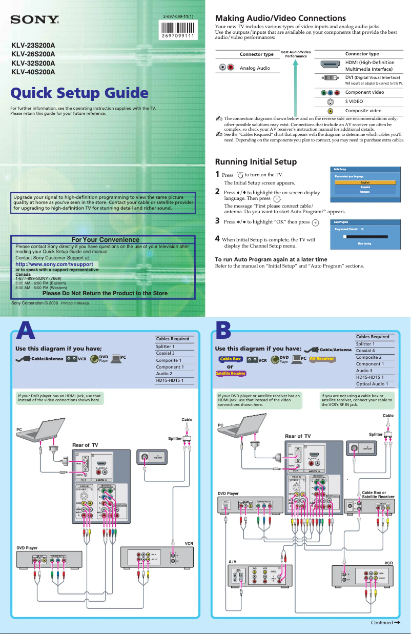 Imagen de la primera página del manual del dispositivo Bravia KLV-26S200A