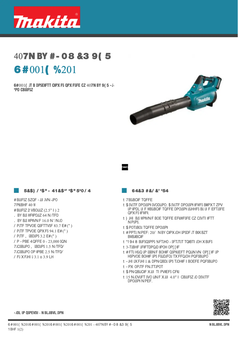 Página 1 del manual Ficha técnica Makita UB001GD201