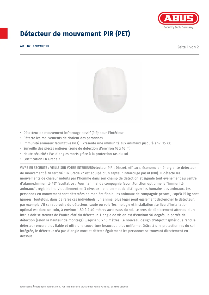Imagen de la primera página del manual del dispositivo AZBW10110