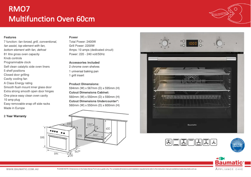 Página 1 del manual Ficha técnica Baumatic RMO7