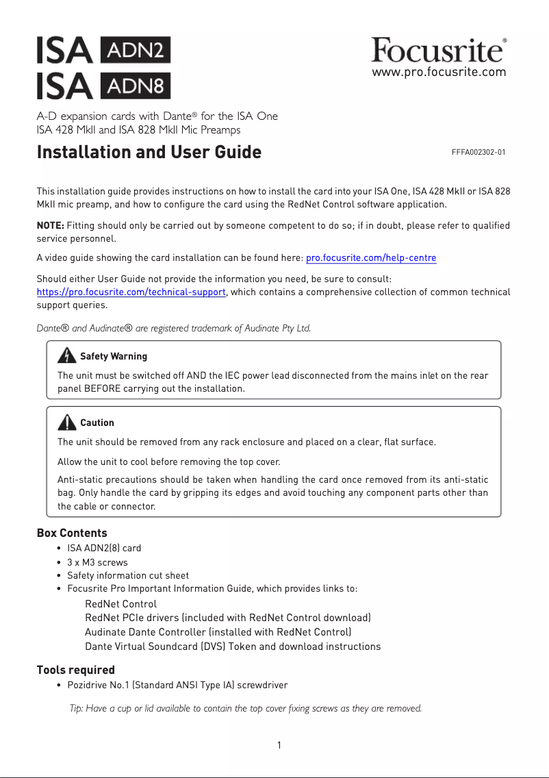 Imagen de la primera página del manual del dispositivo ISA ADN8