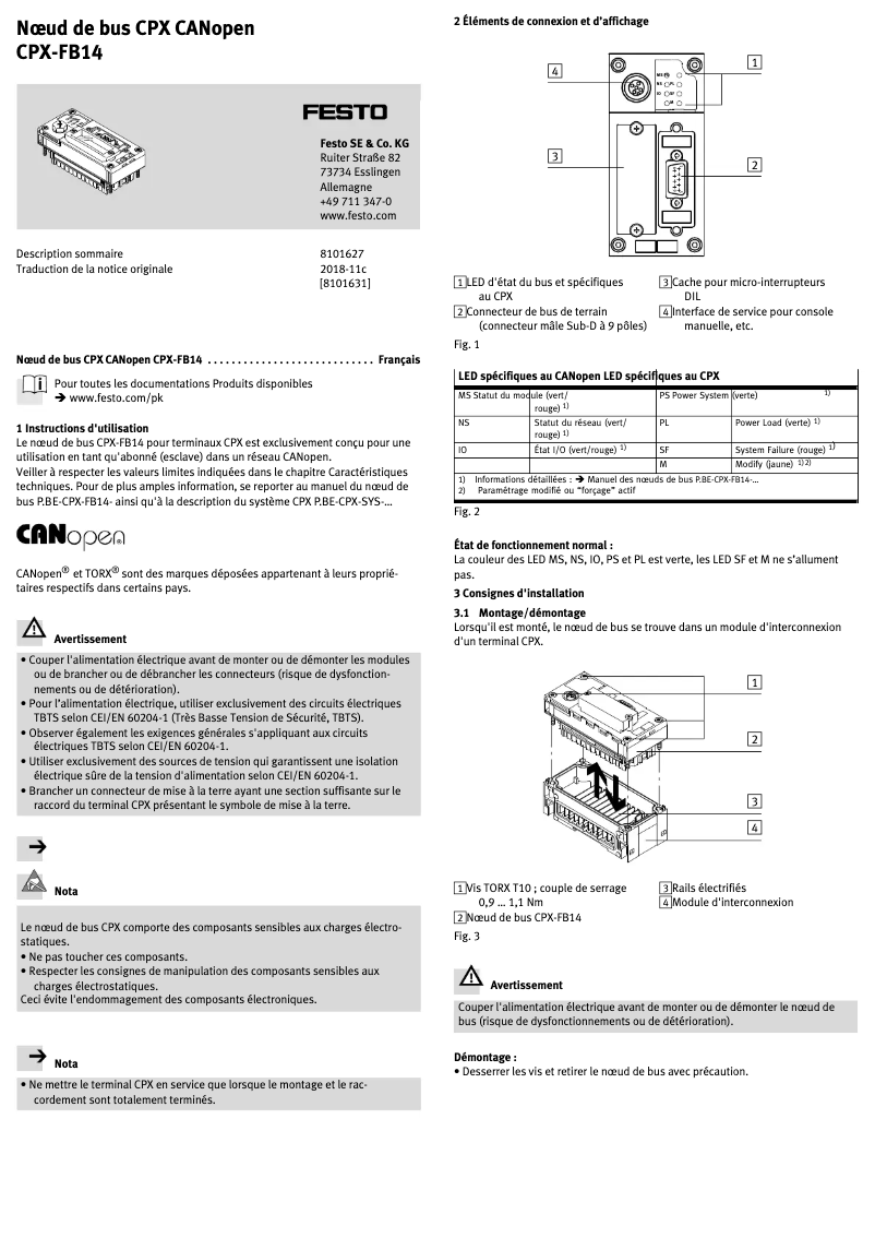 Imagen de la primera página del manual del dispositivo CPX-FB14