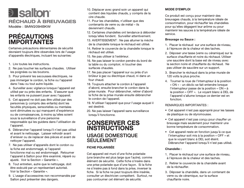 Página nº 1 - Manual de usuario Salton SMW2094BKW