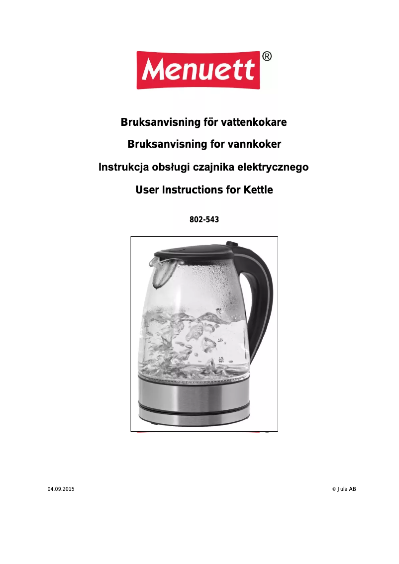 Página 1 del manual Manual de usuario Menuett 802-543