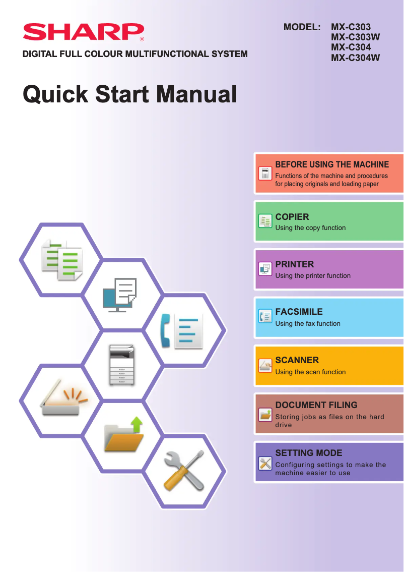 Imagen de la primera página del manual del dispositivo MX-C303WH
