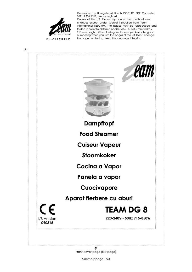 Imagen de la primera página del manual del dispositivo DG 8