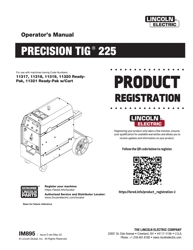 Página nº 1 - Manual de usuario Lincoln Electric TIG 225 TIG