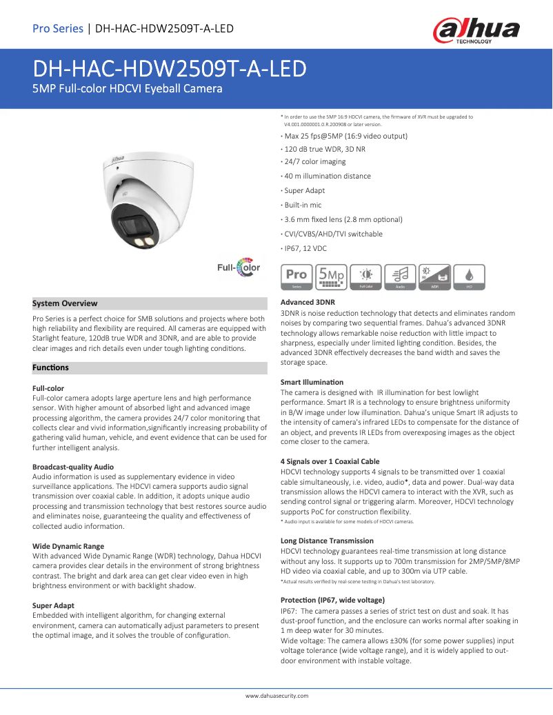 Página 1 del manual Ficha técnica Dahua Technology HAC-HDW2509T-A-LED