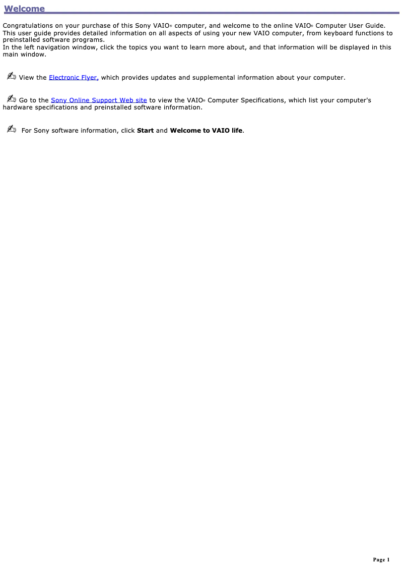 Imagen de la primera página del manual del dispositivo Vaio PCG-K14