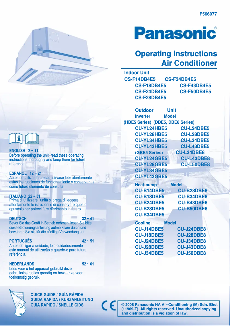 Página 1 del manual Manual de usuario Panasonic CU-J14DBE5