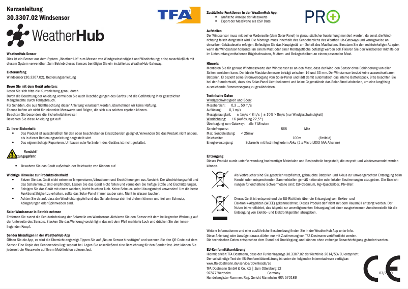 Imagen de la primera página del manual del dispositivo WeatherHub 30.3307.02