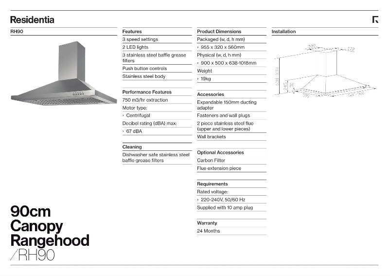 Imagen de la primera página del manual del dispositivo RH90