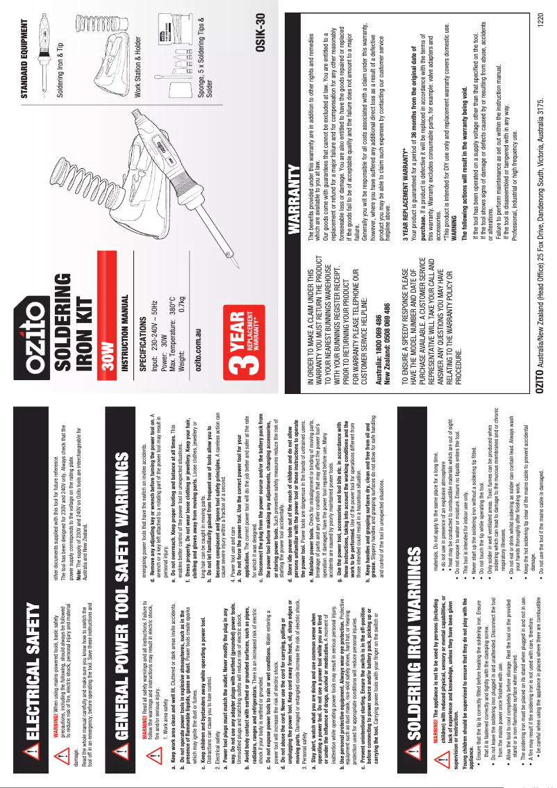 Página 1 del manual Manual de usuario Ozito OSIK-30