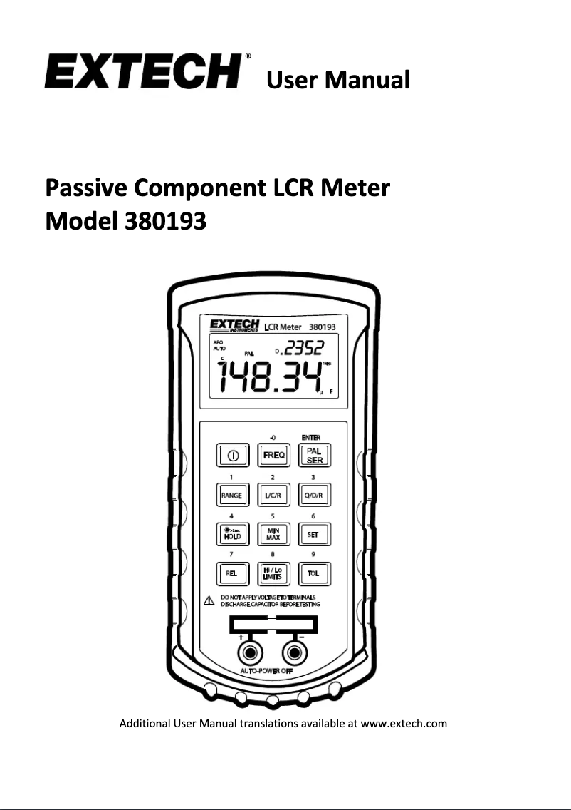Página nº 1 - Manual de usuario Extech 380193
