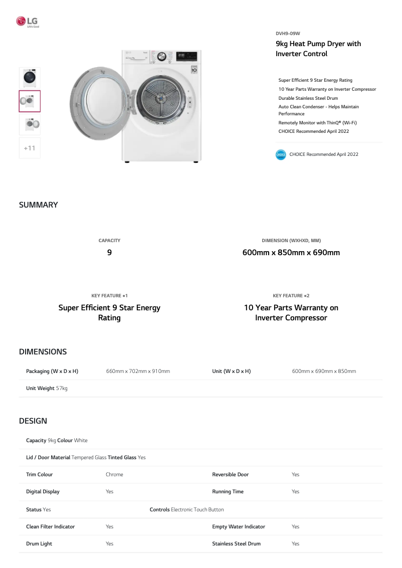 Página nº 1 - Ficha técnica LG DVH9-09W