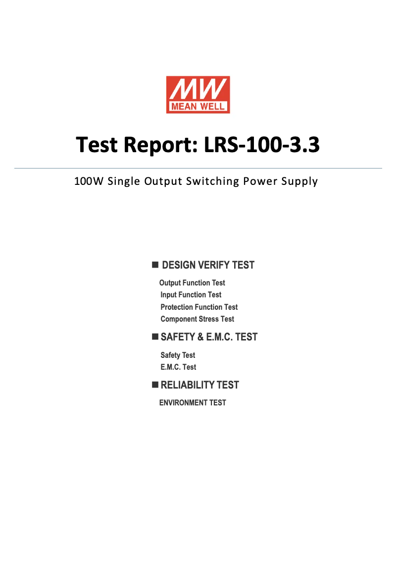 Página 1 del manual Ficha técnica Mean Well LRS-100-3.3
