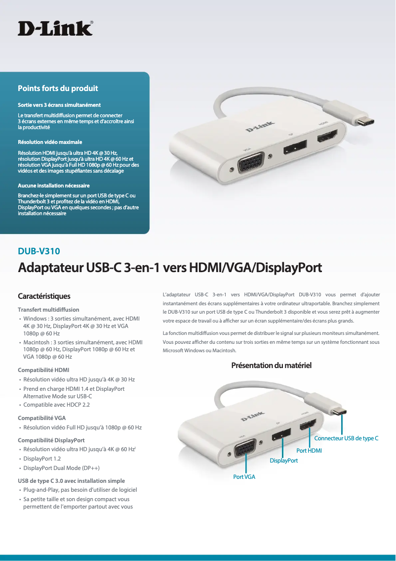 Página 1 del manual Ficha técnica D-Link DUB-V310