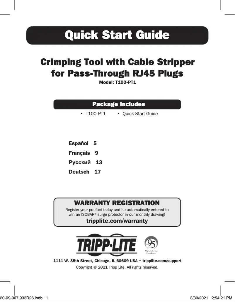 Imagen de la primera página del manual del dispositivo T100-PT1