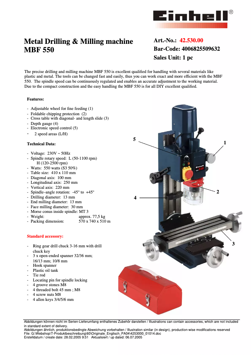 Imagen de la primera página del manual del dispositivo MBF 550
