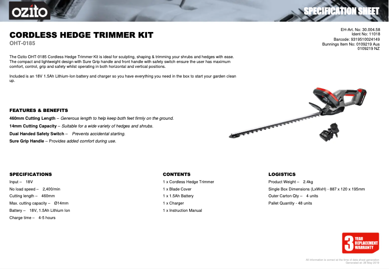 Imagen de la primera página del manual del dispositivo OHT-0185