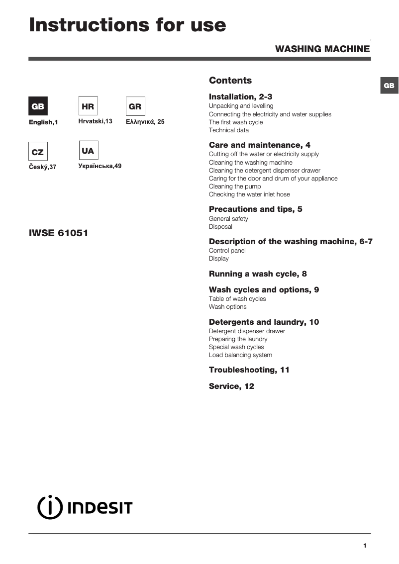 Imagen de la primera página del manual del dispositivo IWSE 61051 C ECO EU